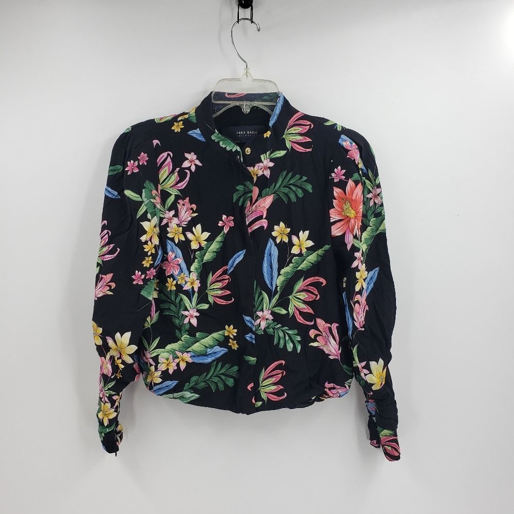 Zara Basic Collection womens XS black floral crop jacket